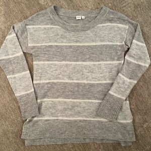 GAP Heather Gray & White Striped Crew Neck Sweater